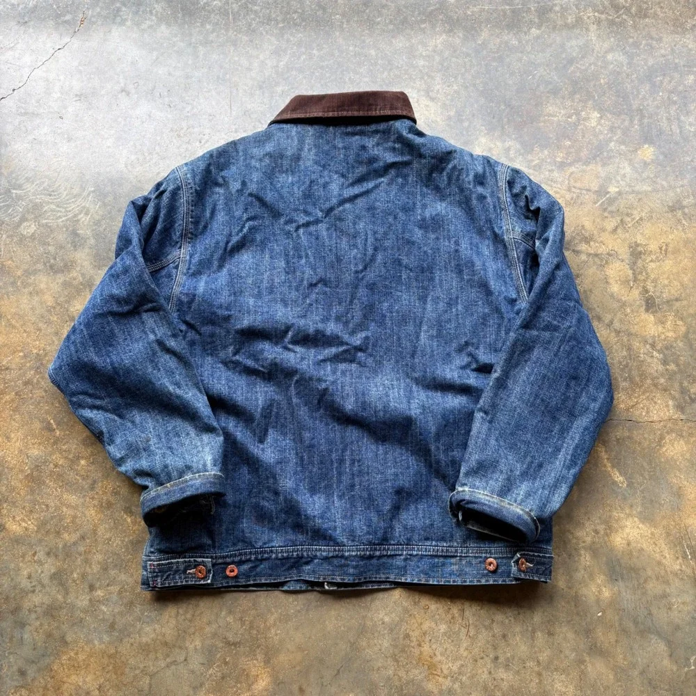 Tommy Jeans Mens Vintage Denim Chore Jacket Corduroy Collar Quilted Lined Blue L